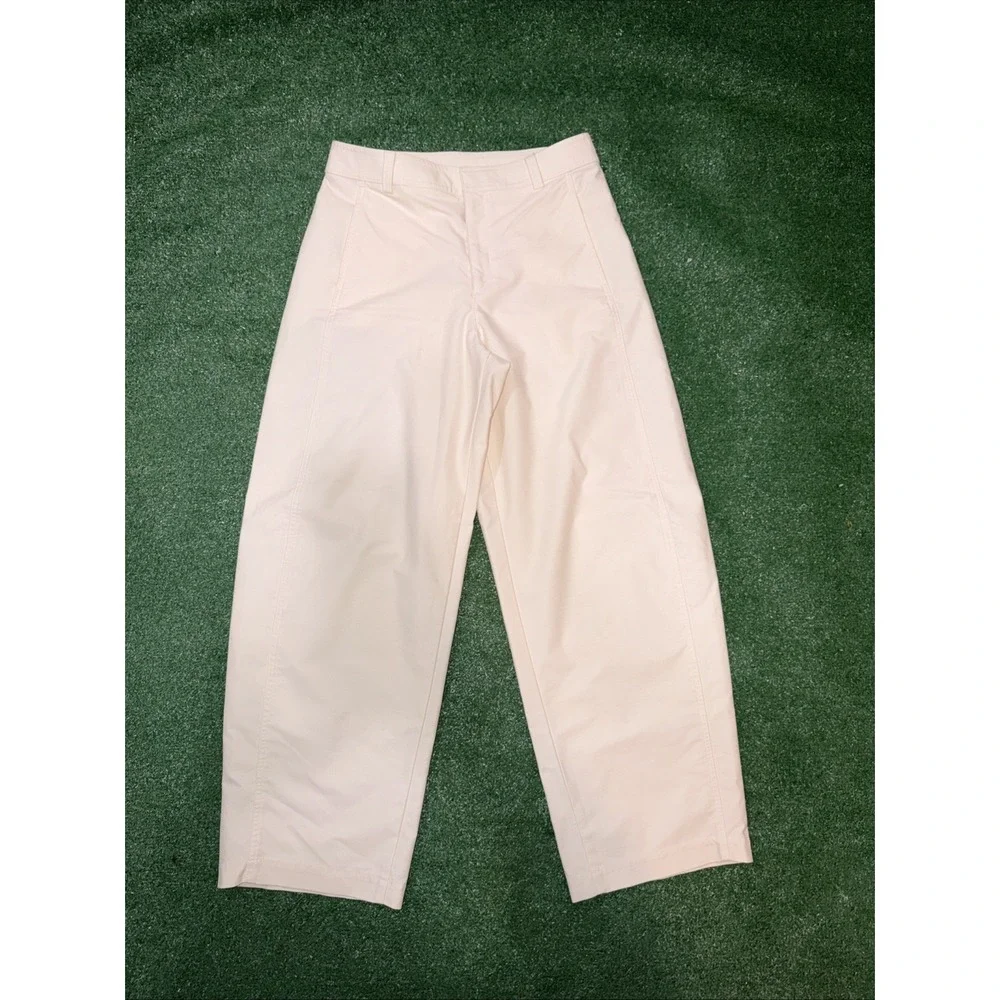 Uniqlo Unisex Barrel Leg Pants High Waist Cream Medium 30in Waist - Picture 1 of 6